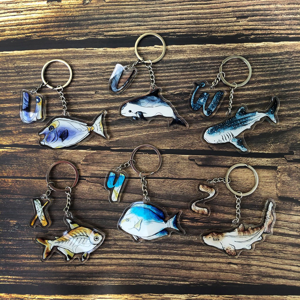 【魚七分】海洋生物 U-Z 英文字母 壓克力吊飾 鑰匙圈(贈送字母明信片)
