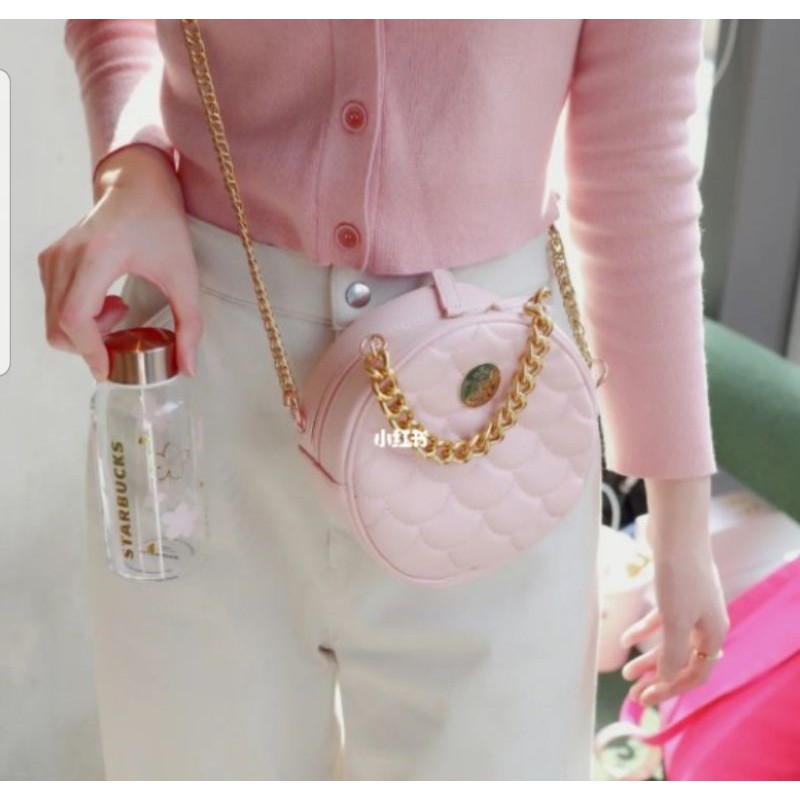 全新正品現貨 快速出貨 大陸 星巴克 櫻花系列 粉紅 小香風 圓餅包 小圓包 鏈包 連玻璃水瓶