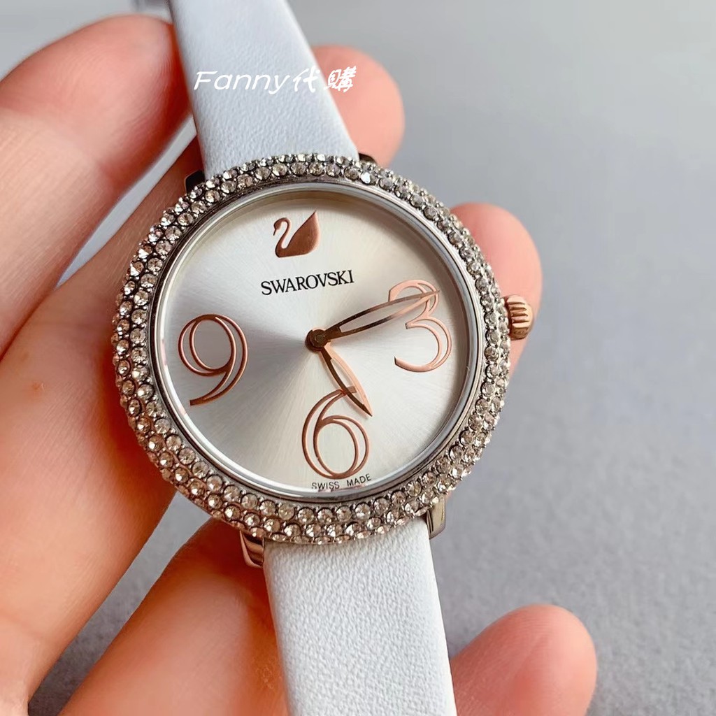 Swarovski施華洛世奇手錶白色真皮休閒女錶石英錶皮帶錶羅馬大數字刻度水晶5484070 鑲鑽精品天鵝腕錶| 蝦皮購物