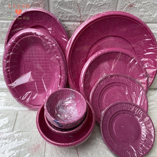 免洗碗 免洗盤 拜拜紅碗 拜拜紅盤 耐熱碗 塑膠碗 塑膠盤 紅碗 紅盤｜久久生活館