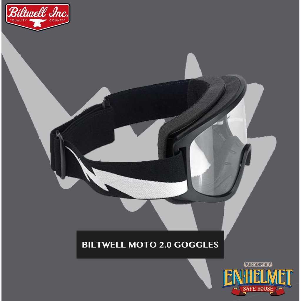 『EN安全帽』免運 Biltwell MOTO 2.0 風鏡 越野 復古 鏡片可替換 Goggle 黑 閃電