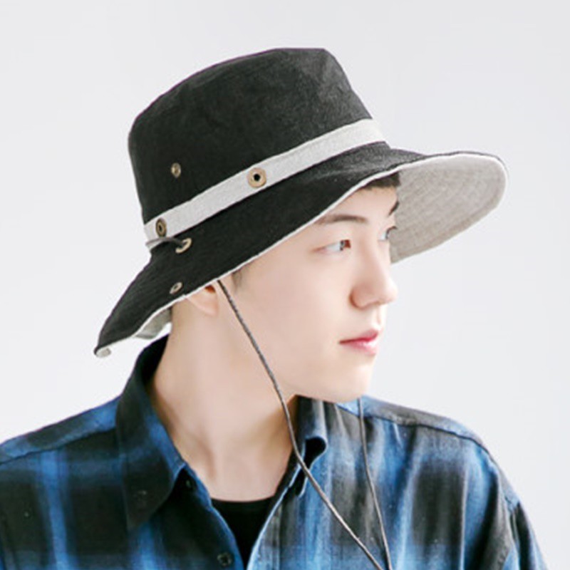 帽子專賣店 韓國製 正韓 雙色綁繩漁夫帽 登山帽 遮陽帽 釣魚帽 帽子 現貨