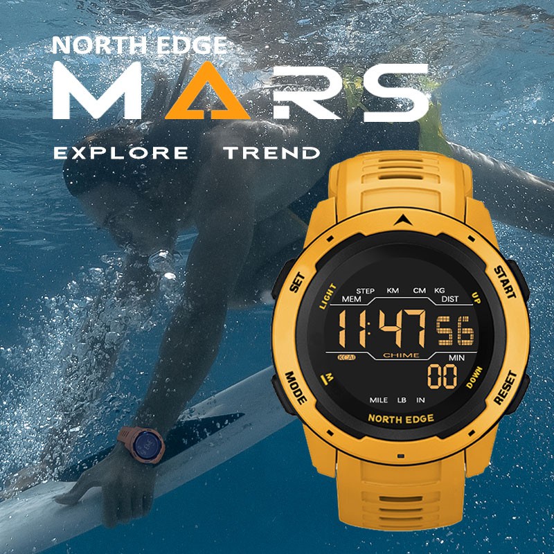 North EDGE MARS 男士手錶防水 50M jam tangan lelaki 戶外數字運動手錶