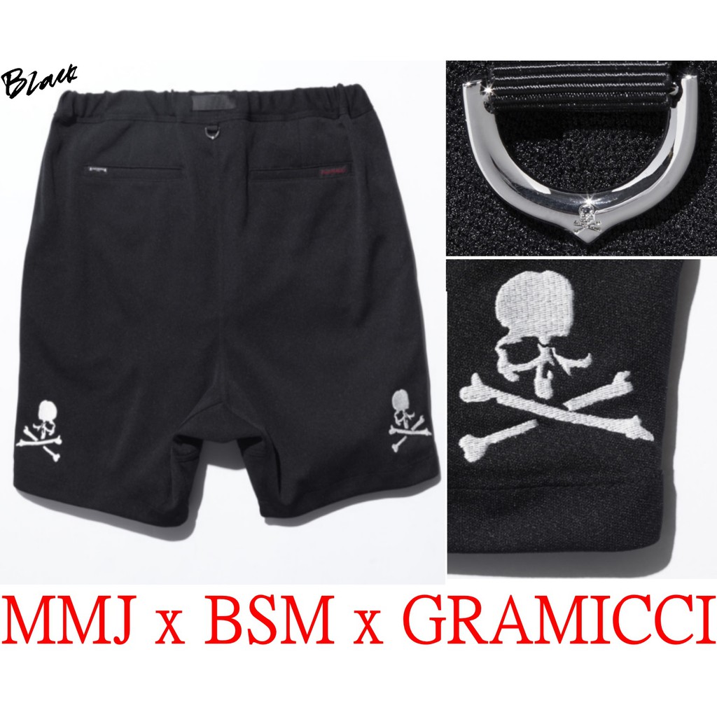 BLACK台灣唯一！全新MASTERMIND JAPAN x BSM x GRAMICCI骷髏刺繡攀岩工作MMJ緞面短褲