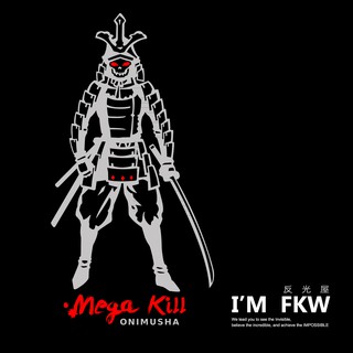反光屋FKW 日式 鬼武者 日本風 武士 骷髏 大尺寸 反光貼紙 設計師手繪 車隊汽車機車重機貼紙 防水防曬 高亮度反光
