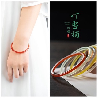 手鐲玉鐲 手鐲玉鐲細#【情人節】假一賠十天然玉髓少女冰種小細條白灰國風網紅款叮當鐲