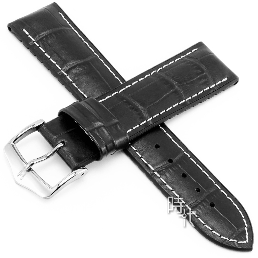 【海奕施 HIRSCH】0925128050 黑色 小牛皮錶帶 橡膠芯 George L 附工具 複合式 台南時代鐘錶