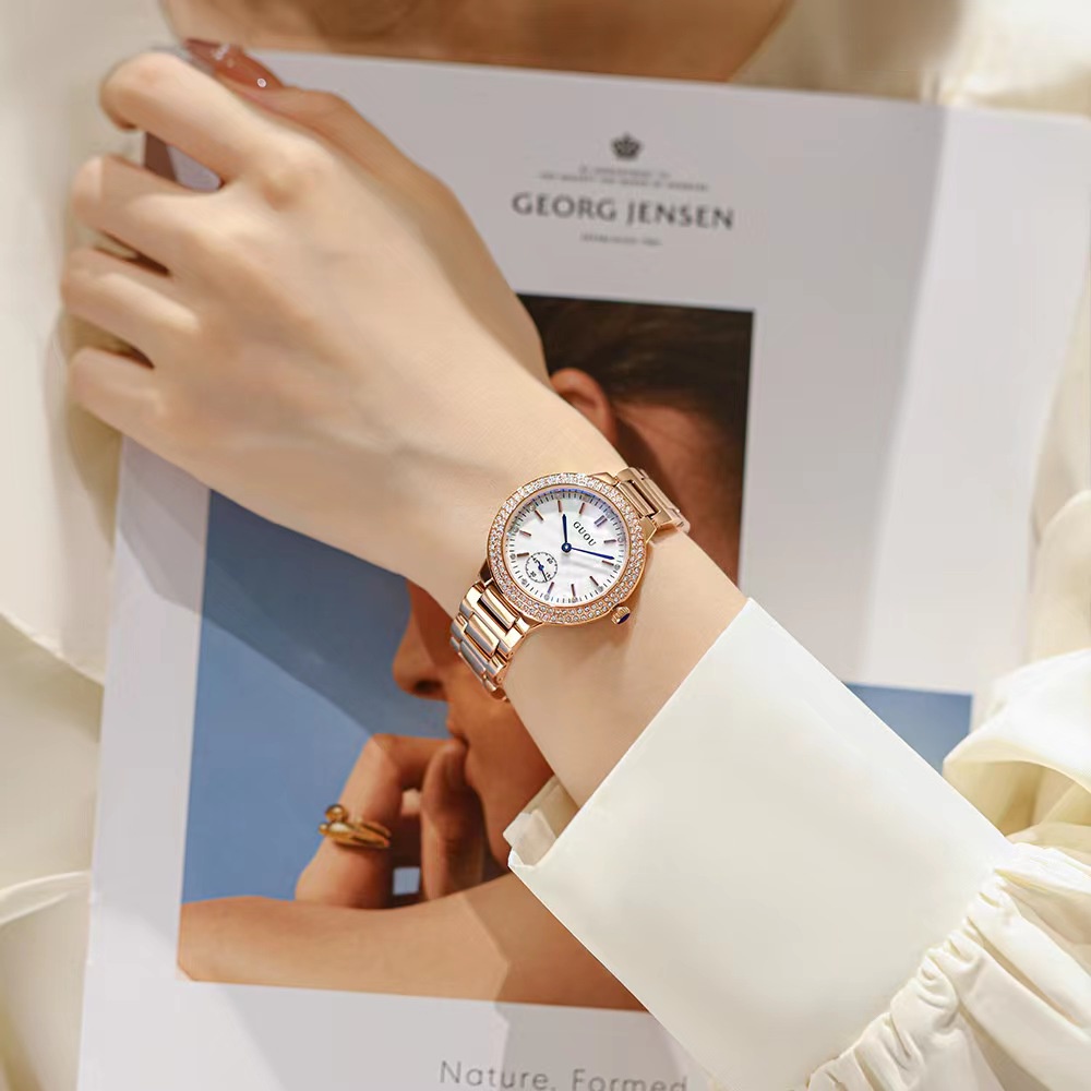 古歐GUOU 女士手錶女款時尚2022新款名牌防水正品鋼帶簡約氣質歐美腕表