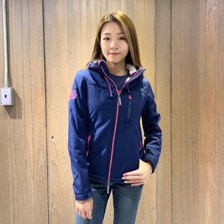 美國百分百【全新真品】 Superdry 極度乾燥 修身 刷毛 風衣 連帽外套 防風夾克 軟殼外套 深藍色 女 J843
