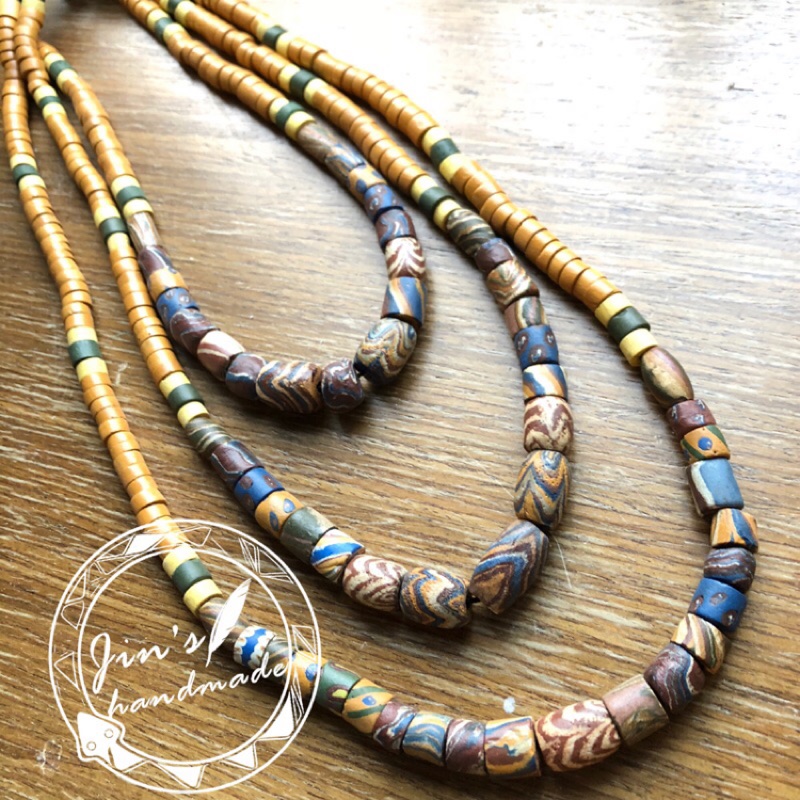 Jin’s handmade / 原住民 「排灣 &amp; 魯凱  」 斯卡羅同款 傳統 晶土 琉璃珠項鍊