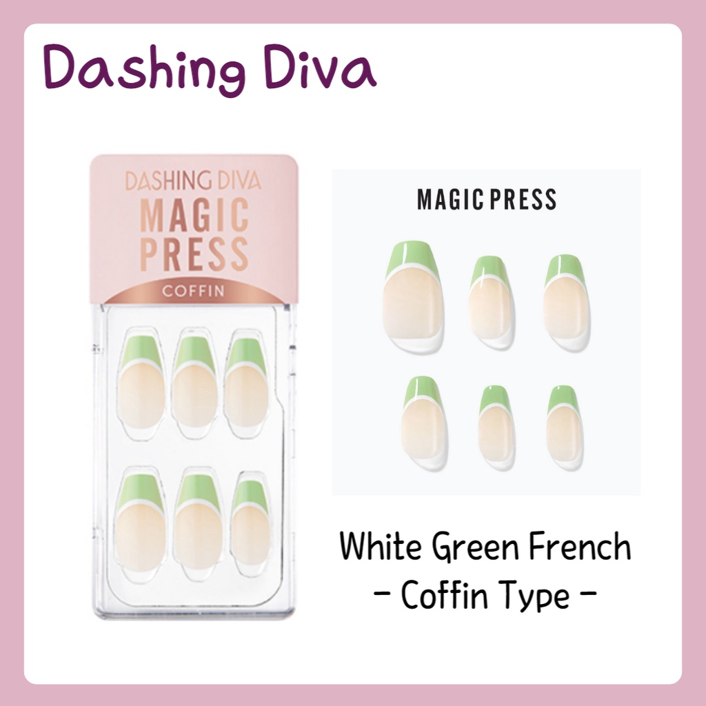 [Dashing Diva] 韓國魔術壓時尚指甲技巧 - 兩音法國系列綠色白色 (棺材型)