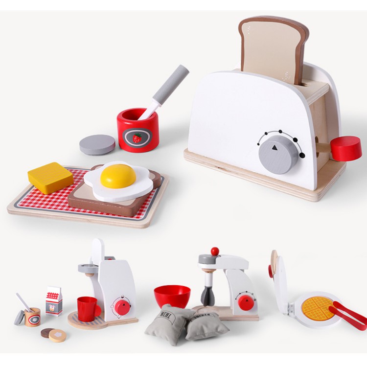 ₪出法國兒童木制仿真廚房面包機咖啡機攪拌機套裝過家家益智玩具2+11