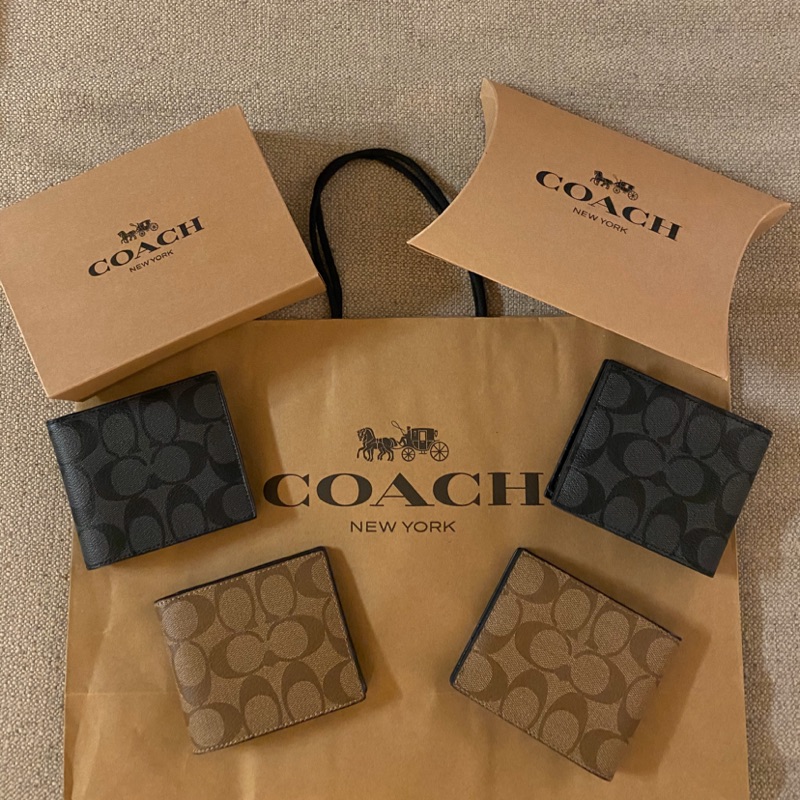 美國帶回 現貨 100%真品COACH F75083 防刮 滿版八卡 男短夾 男用短夾 皮夾 經典款