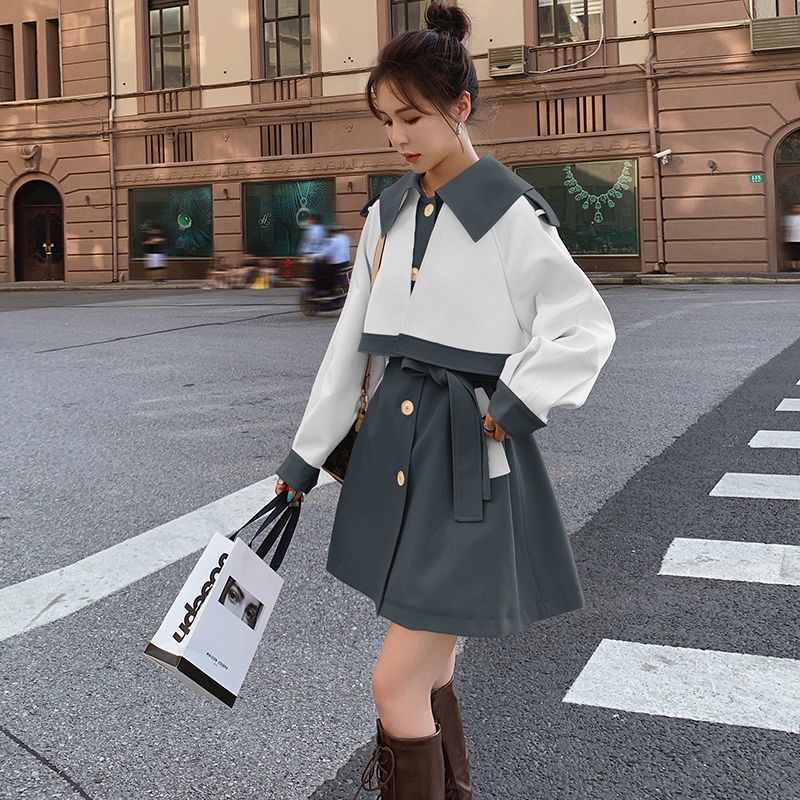 Anna's 小個子風衣女中長款秋裝新款韓版設計感收腰英倫氣質大衣外套 秋冬外套