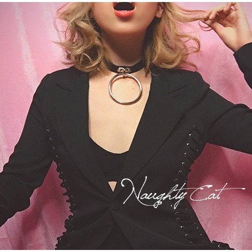 NaughtyCat 街頭風 日系 龐克 暗黑感 大款 單金屬圈 皮質 項圈 頸圈 頸鍊