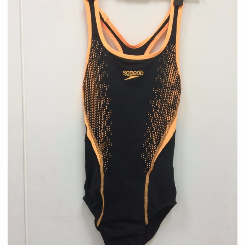 【線上體育】SPEEDO 女人運動連身泳裝 Speedo Fit KB 黑-橘, 尺寸 32