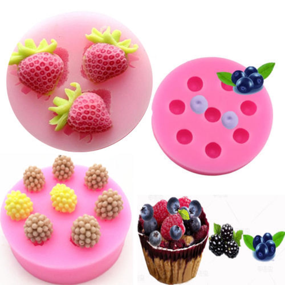 3d水果草莓覆盆子藍莓矽膠軟糖模具糖果蛋糕裝飾巧克力糖工藝模具廚房烘焙工具