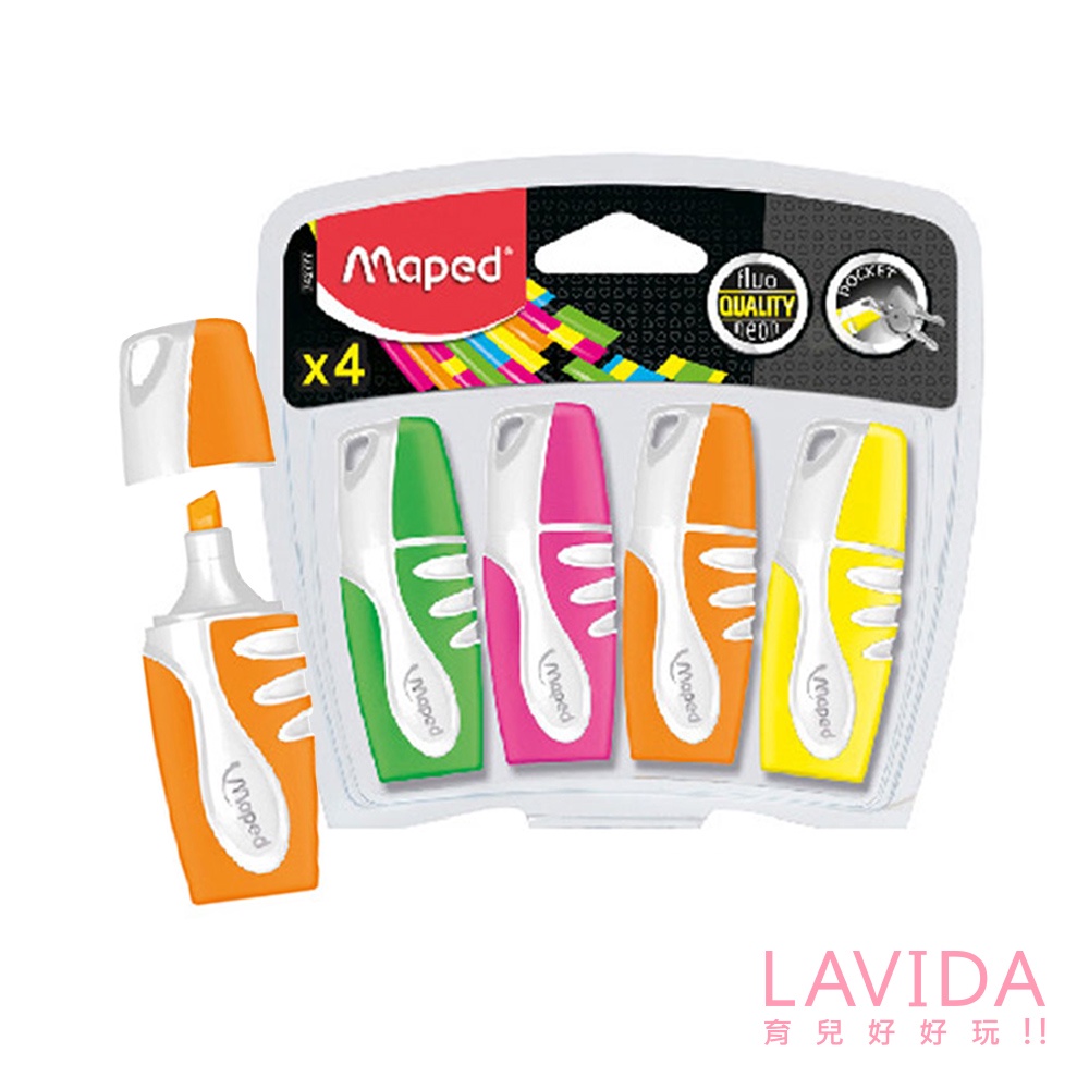 【法國Maped】Mini隨身螢光筆4色組 上學文具 螢光筆 彩色筆（LAVIDA官方直營）