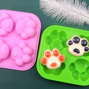 4連卡通貓爪硅膠蛋糕模 烘焙硅膠餅乾模DIY手工皂模滴膠