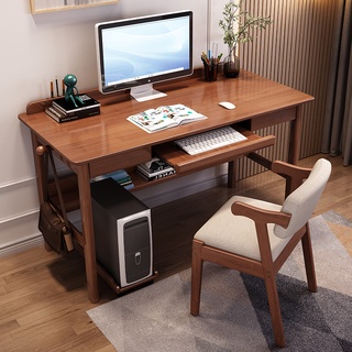 書桌 書架 實木桌 90cm實木電腦桌臺式辦公桌家用簡約臥室桌子鍵盤主機現代書桌