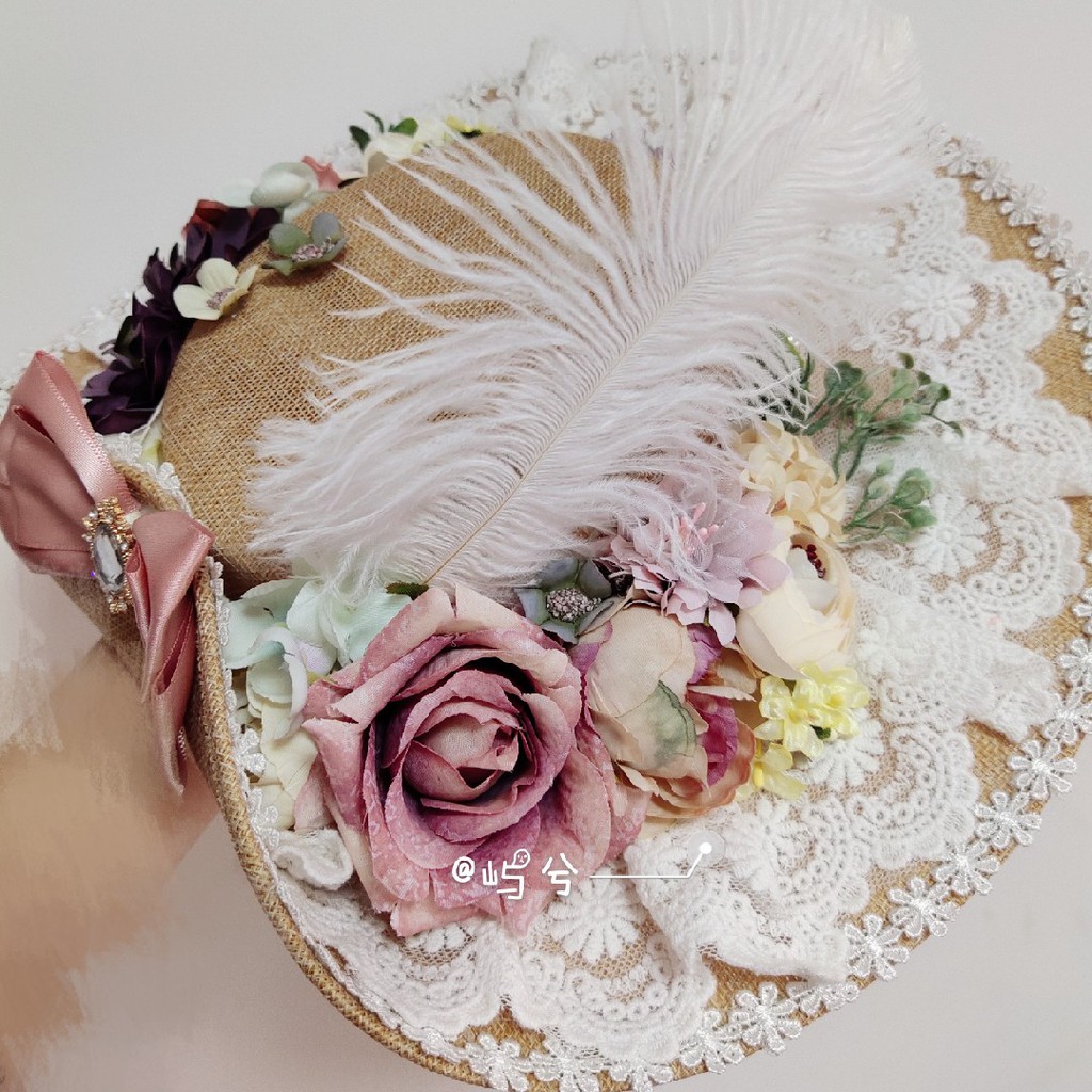 11 原創手作lolita優雅卷邊扁帽禮帽花嫁茶會華麗帽子漢洋折衷發飾 蝦皮購物
