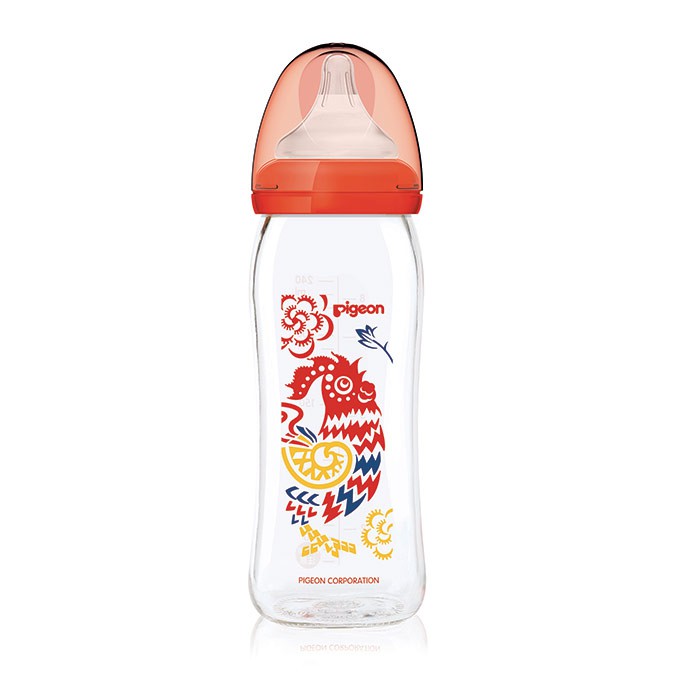 【Pigeon 貝親】第二代寬口母乳實感玻璃奶瓶240ml/雞年-紅色