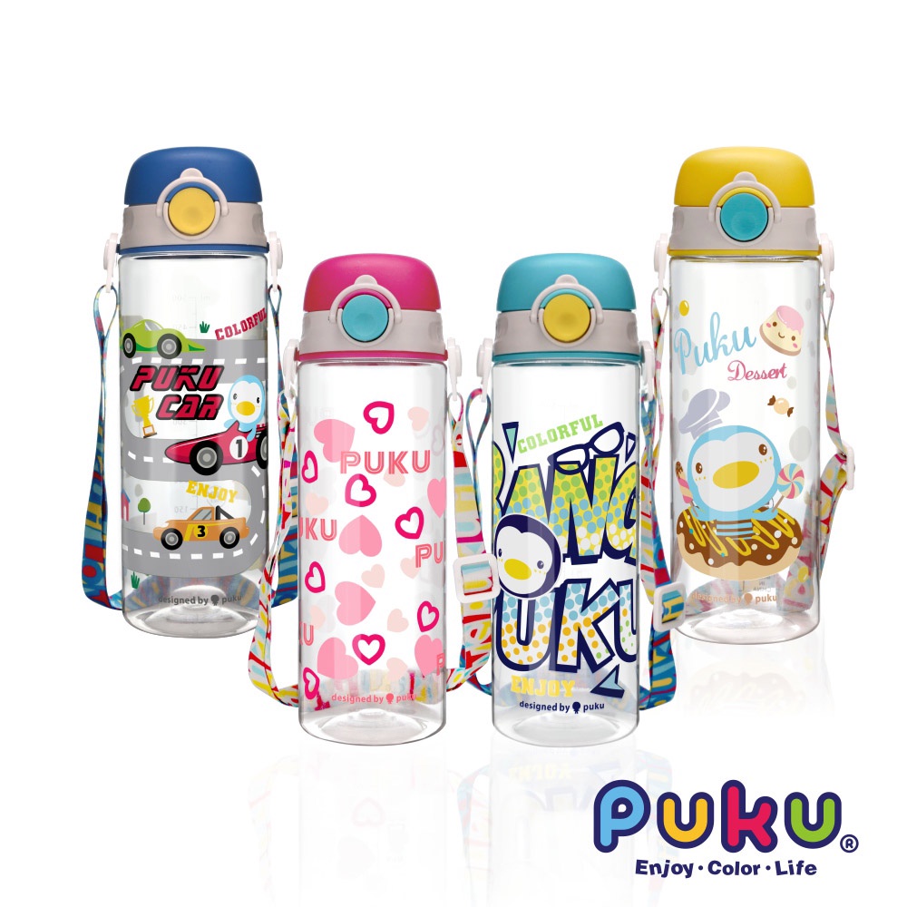 【嚴選不鏽鋼】PUKU ❤ Tritan直飲水壺500ml 賽車藍 / 搖滾綠 / 甜點黃 / 愛心粉