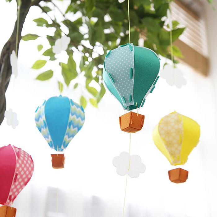台灣現貨 春暖色系-可愛熱氣球不織布掛飾 兒童房佈置 派對旗 三角旗 Y020