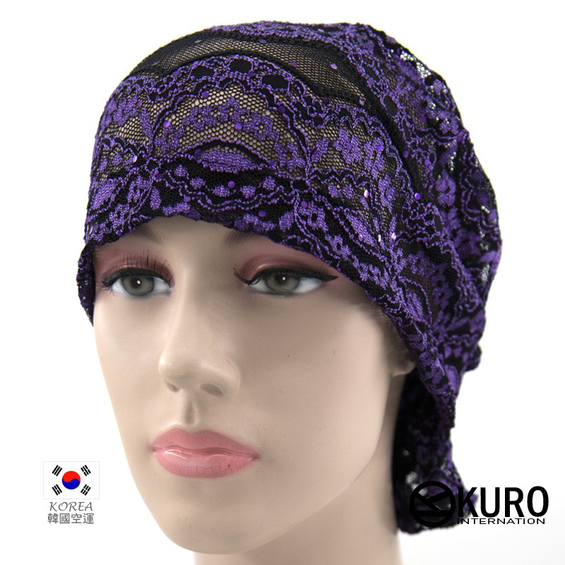 KURO-SHOP韓國進品紫色蕾絲免綁頭巾