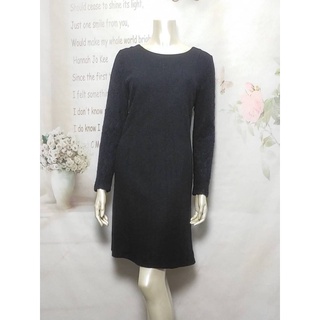 艾蜜莉精品時尚館-POONE專櫃-黑色-袖子拼蕾絲羊毛料洋裝