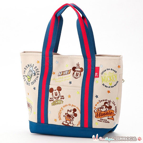 (現貨在台)日本正品Disney迪士尼ROOTOTE 手提包手拿包手提袋帆布包 DELI 米色米奇米妮款