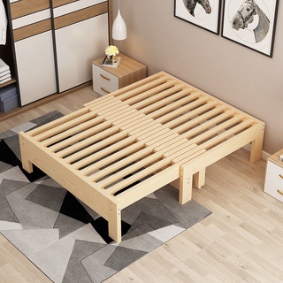 伸縮床 抽拉床 推拉床 實木單人床90cm可伸縮床架無床頭多功能伸縮沙發床兩用收縮床抽拉