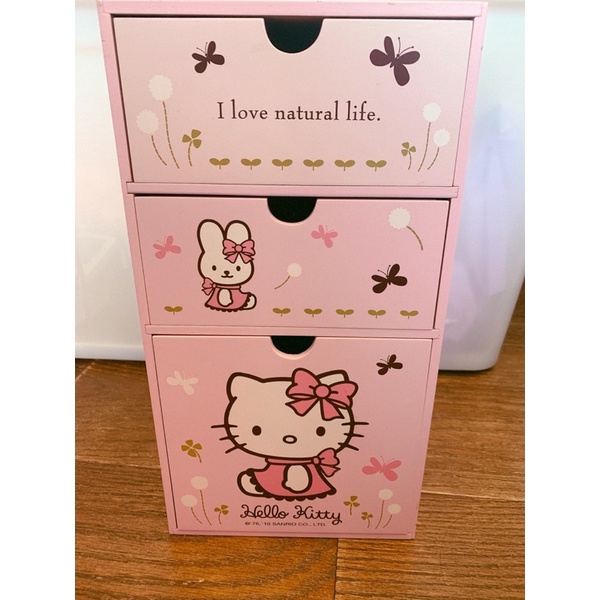 ［二手］Hello Kitty 三層櫃 粉色 化妝櫃 文具收納 大容量 可愛 條紋 蝴蝶結