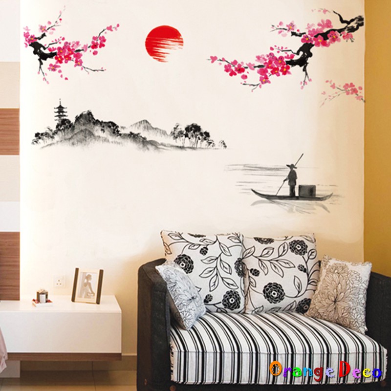 【橘果設計】山水畫 壁貼 牆貼 壁紙 DIY組合裝飾佈置