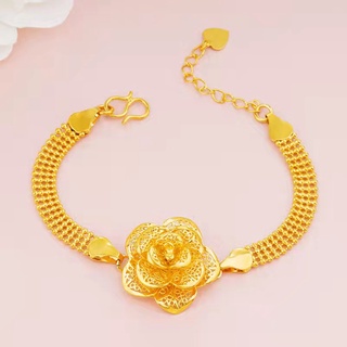 越南沙金 鍍金仿黃金鏤空花朵時尚鏈條首飾 銅合金久不掉色玫瑰花奢華女士手鍊
