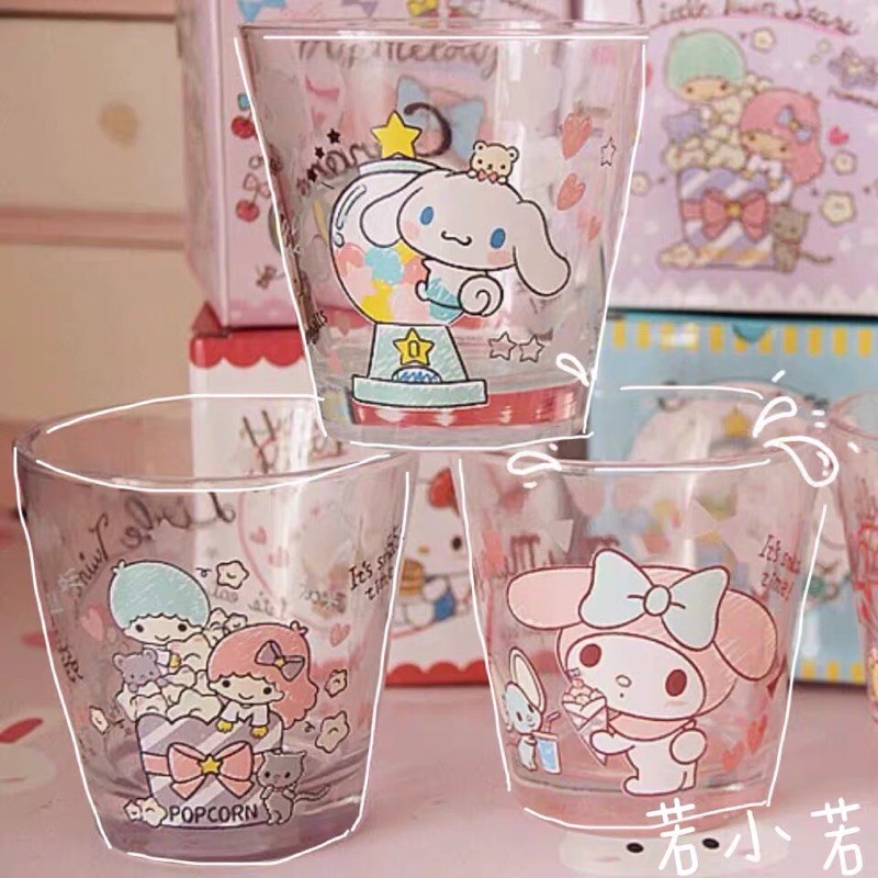 日系kitty 美樂蒂 雙子星 透明玻璃杯 牛奶杯 水杯