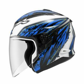 ☆宥鈞機車騎士精品☆ZEUS ZS-613B彩繪款9合1多功能帽AJ5白/藍色雙層鏡片半罩