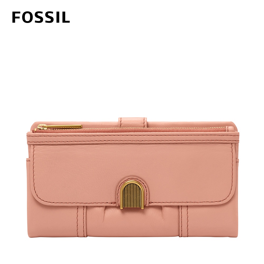 【FOSSIL】Cora 掀蓋釦式手拿長夾-玫瑰粉色 SL6464505