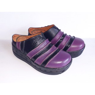 氣墊鞋 Zobr路豹牛皮厚底休閒鞋 氣墊懶人鞋 1A101 顏色: 紫黑色 鞋跟高度4.5公分