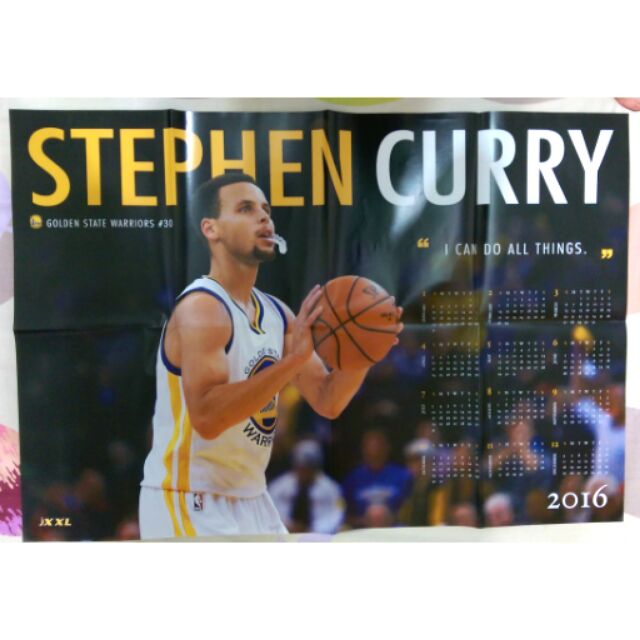 NBA 籃球 Stephen Curry GOLDEN STATE WARRIORS 30號 湖人 2016 年曆 海報