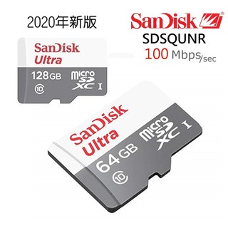 新版2020公司貨SanDisk MicroSD 高速記憶卡SDSQUNR-32G/64G/128G-100MB/sec