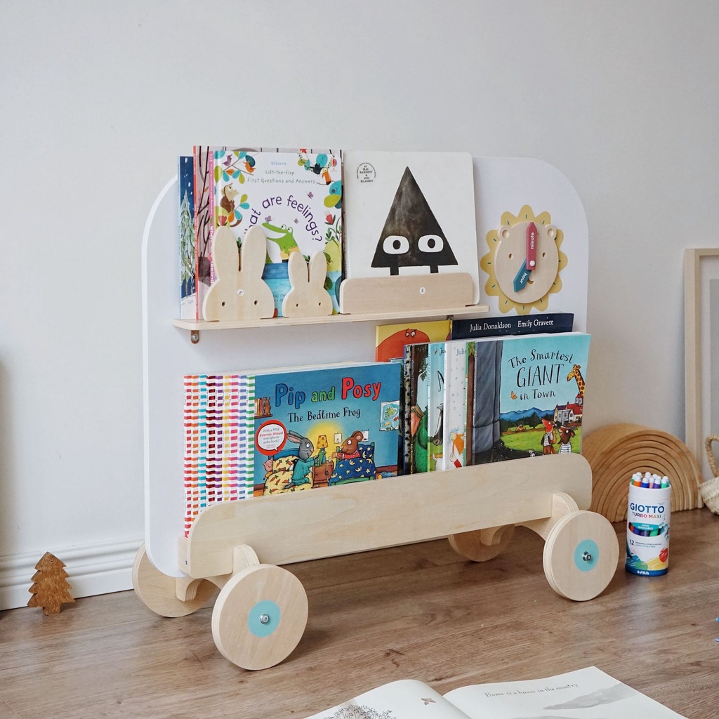 韓國木製兒童玩具 繪本架繪畫板 二合一收納架 寶寶書架 閱讀室書架 落地小孩書架