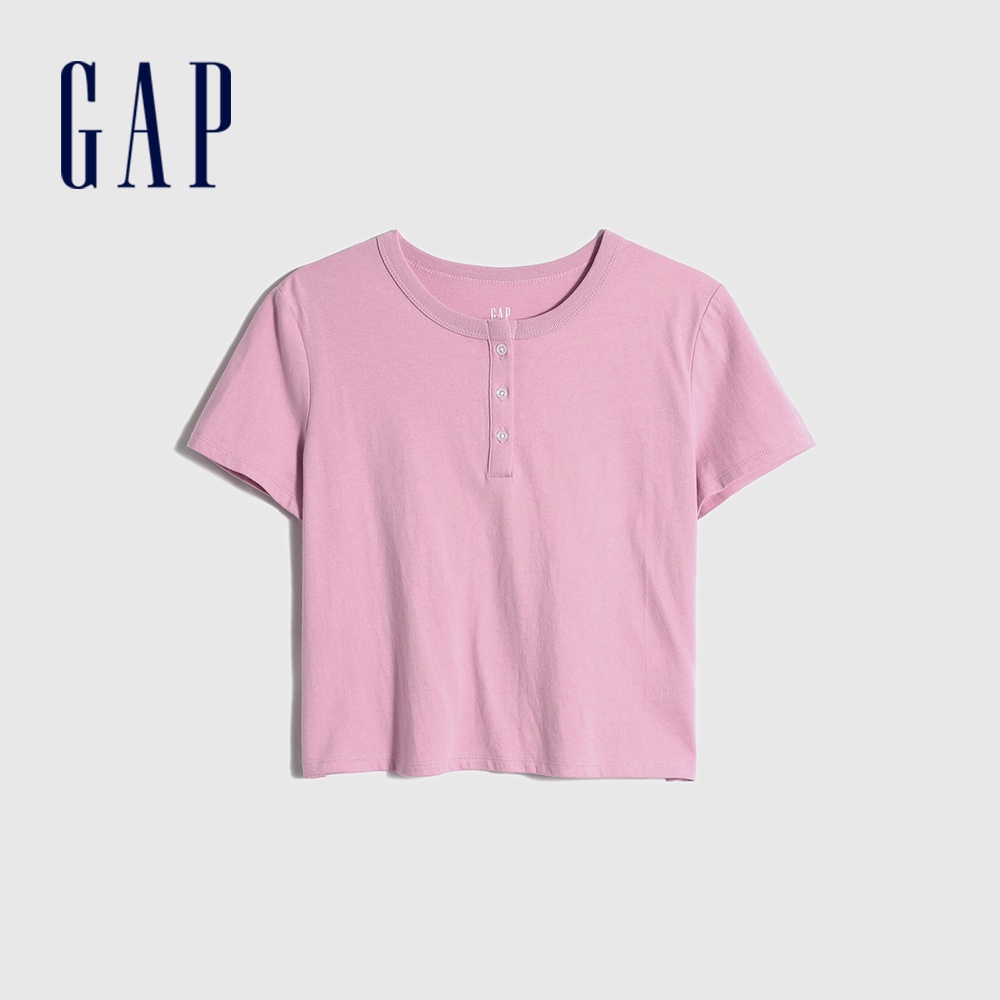 Gap 女裝 亨利領短版短袖T恤 厚磅密織親膚系列-粉色(810785)