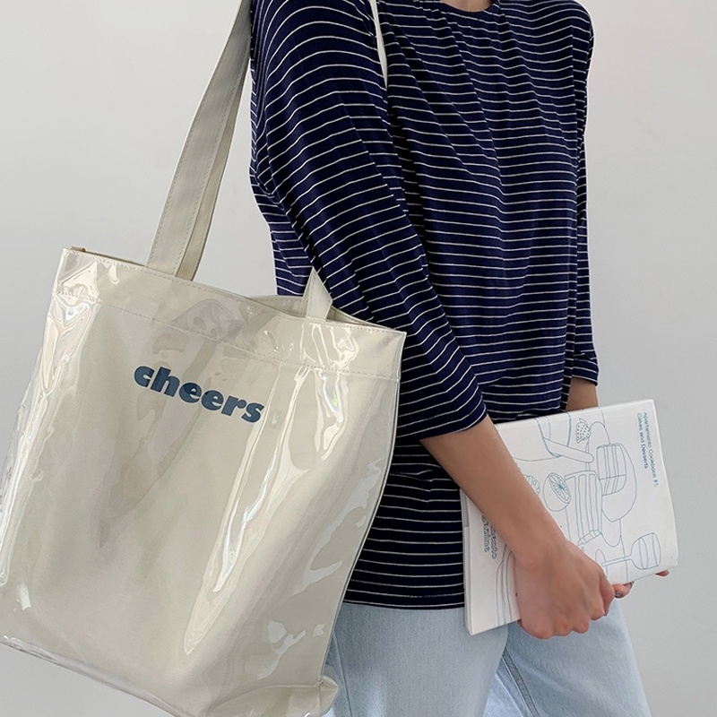 帆布女單肩 ins風 韓版 日系 透明 PVC防水 大容量 學生 上課 簡約 女士 包袋 清新時尚 透明包袋