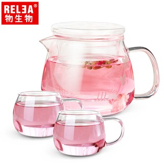 【RELEA 物生物】500ml小花耐熱玻璃泡茶壺(一壺二杯套裝組) 臺灣總代理