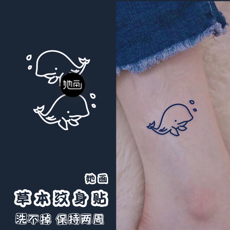 紋身貼紙 魚塘的小鯨魚草本果汁紋身貼半永久逼真不反光刺青色防水防蹭持久 蝦皮購物