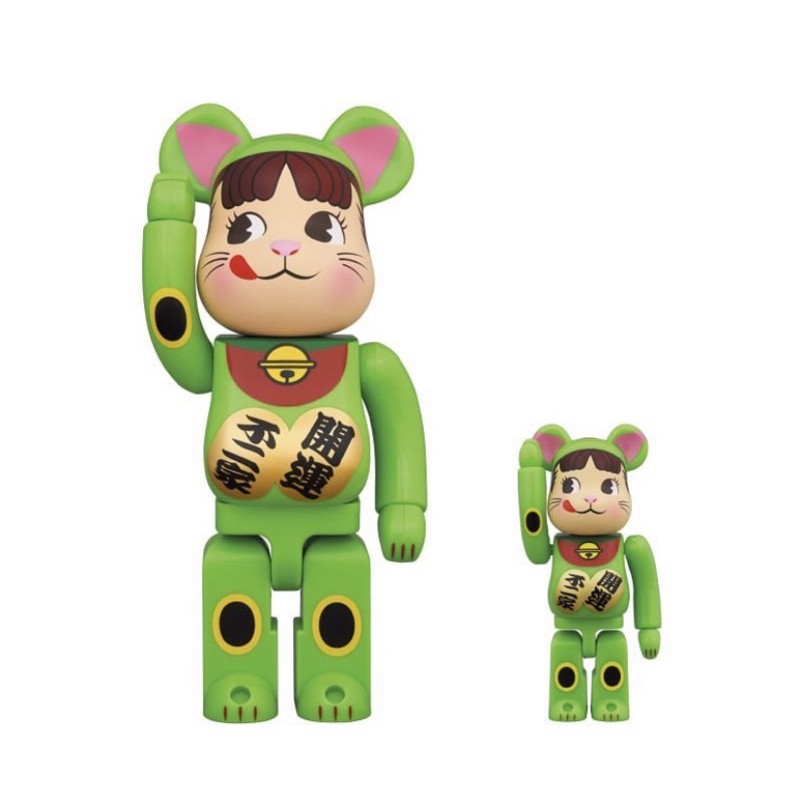 Be@rbrick 不二家 螢光招財奶妹 400%+100%