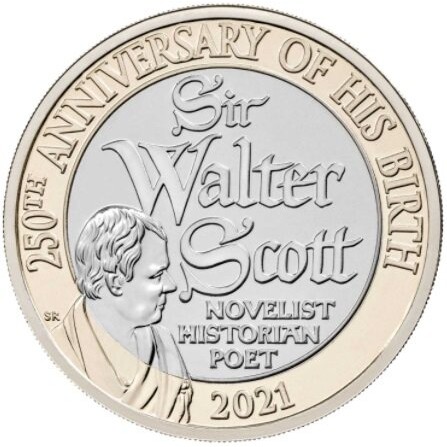 2021 英國 蘇格蘭詩人華特·司各特 誕生250週年 2英鎊 收藏紀念幣 官方套幣卡裝