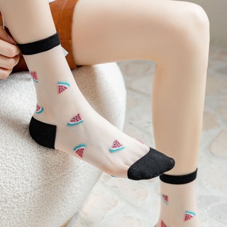 女襪 夏季襪子 ins潮黑色系中筒襪 薄款水果卡絲襪 水晶襪 韓版涼鞋襪
