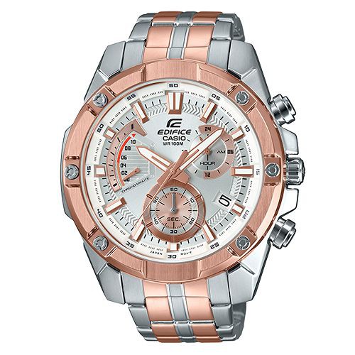 【CASIO】EDIFICE 大錶盤復古粗獷不鏽鋼錶-白X玫瑰金(EFR-559SG-7A)正版宏崑公司貨